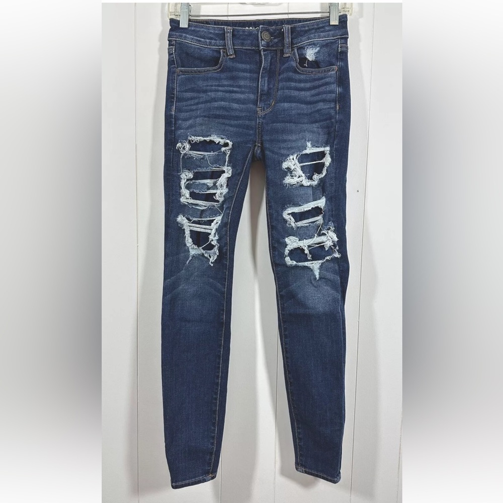 American Eagle 360 Next Level Stretch High Rise Jegging Destroyed Sz 2 short